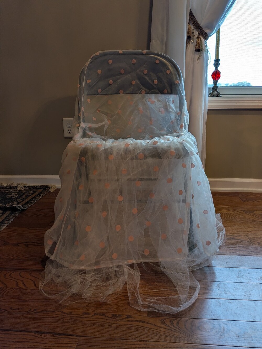 Polka Dot Tulle Chair Cover in Light Pink and White